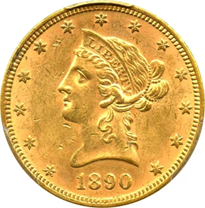 image for: 1890 $10 PCGS MS62