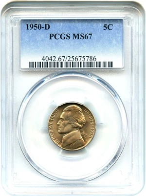 image for: 1950-D 5c PCGS MS67