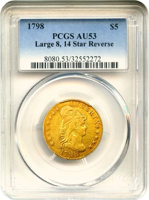 image for: 1798 Large Eagle $5 PCGS AU53 (Large 8, 14 Stars)
