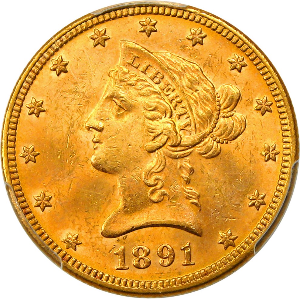 image for: 1891 $10 PCGS MS63 