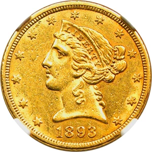 image for: 1893-CC $5 NGC AU53