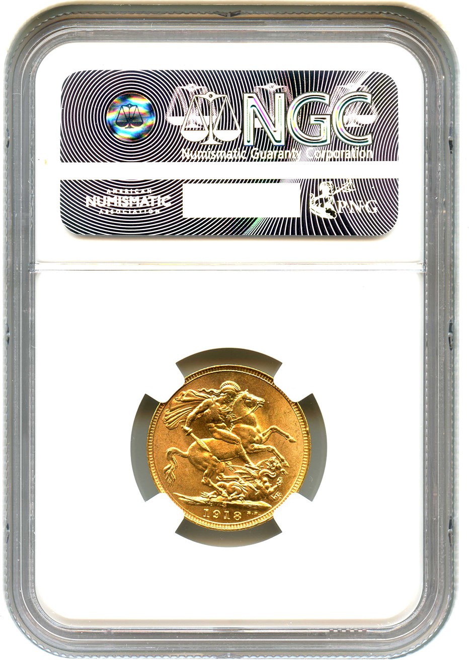 image for: Australia: 1918-S Gold Sovereign NGC MS64 (KM-29) .2355oz Gold