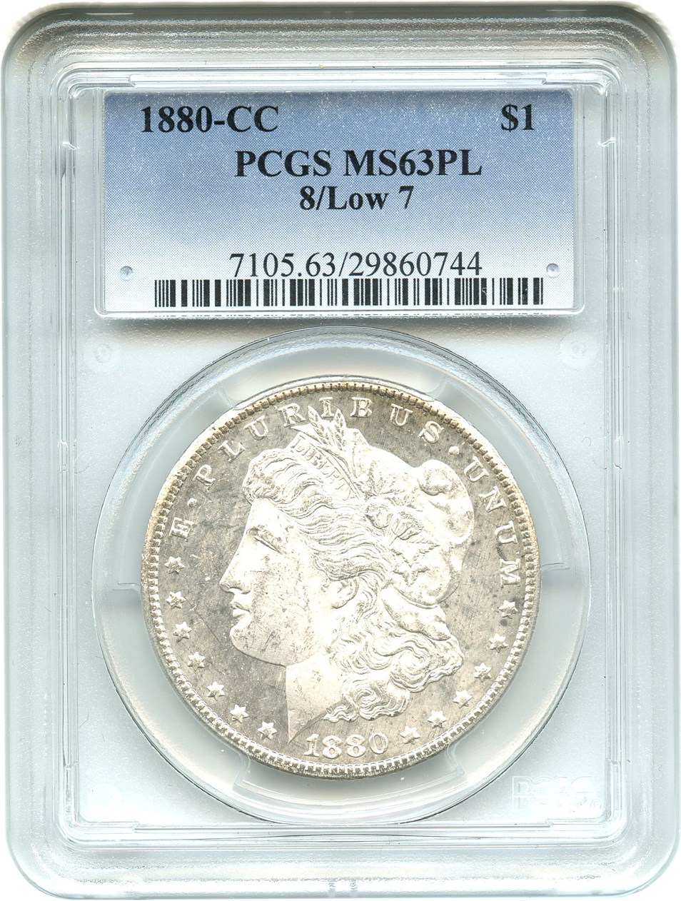 image for: 1880-CC $1 PCGS MS63 PL (VAM-6, 8/Low 7)
