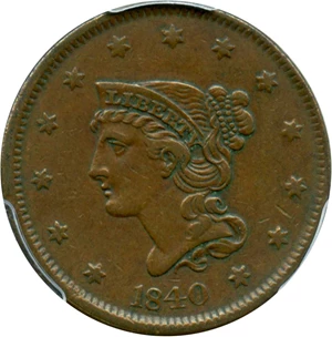 image for: 1840 1c PCGS XF40 BN (Large Date)