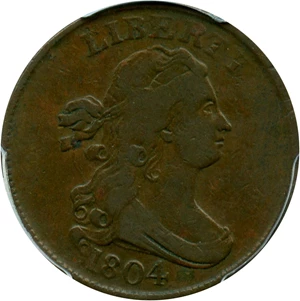 image for: 1804 1/2c PCGS/CAC VF25 (Crosslet 4, No Stems)