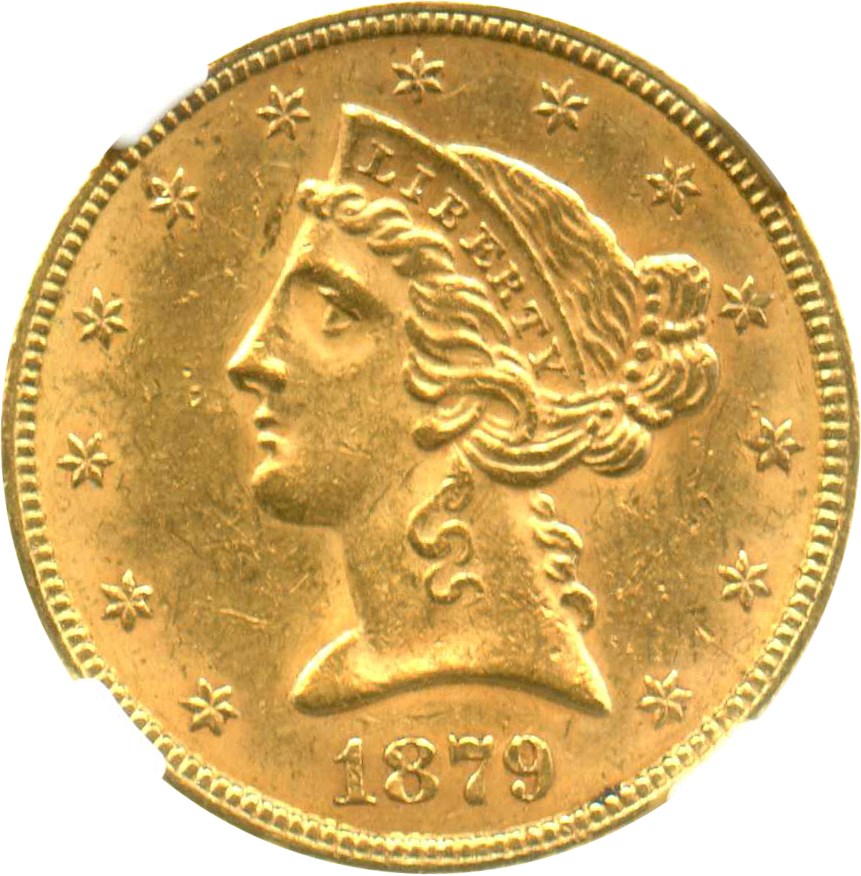 image for: 1879 $5 NGC/CAC MS62