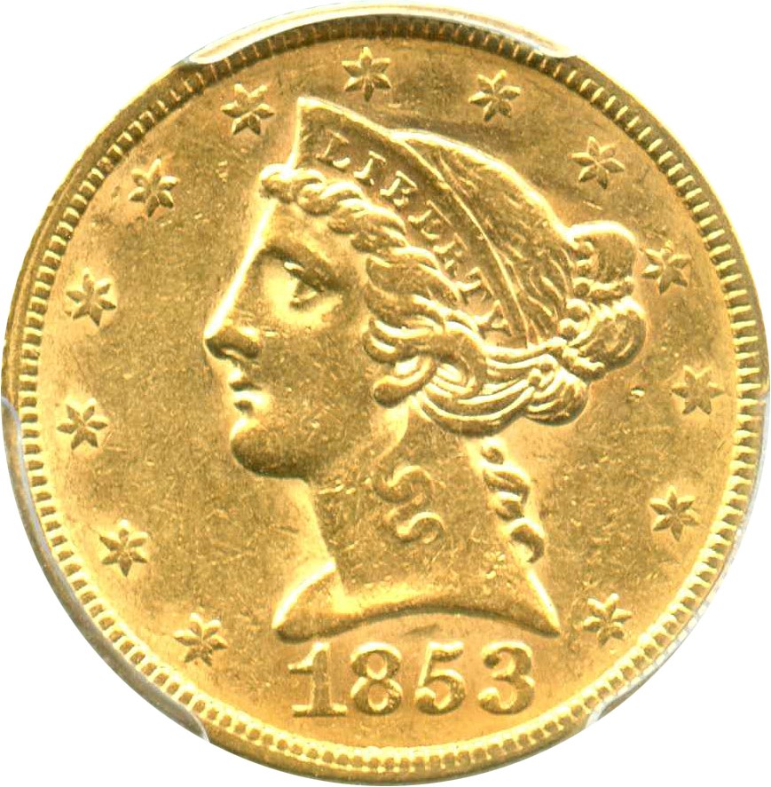 image for: 1853 $5 PCGS/CAC AU53