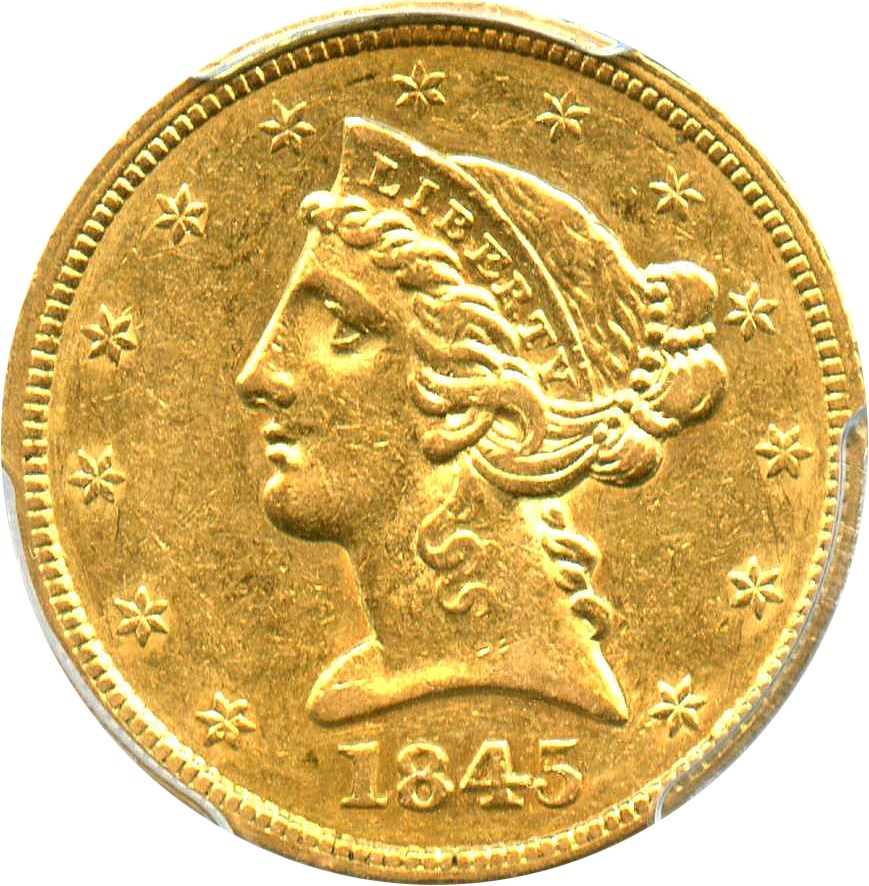 image for: 1845 $5 PCGS/CAC AU50