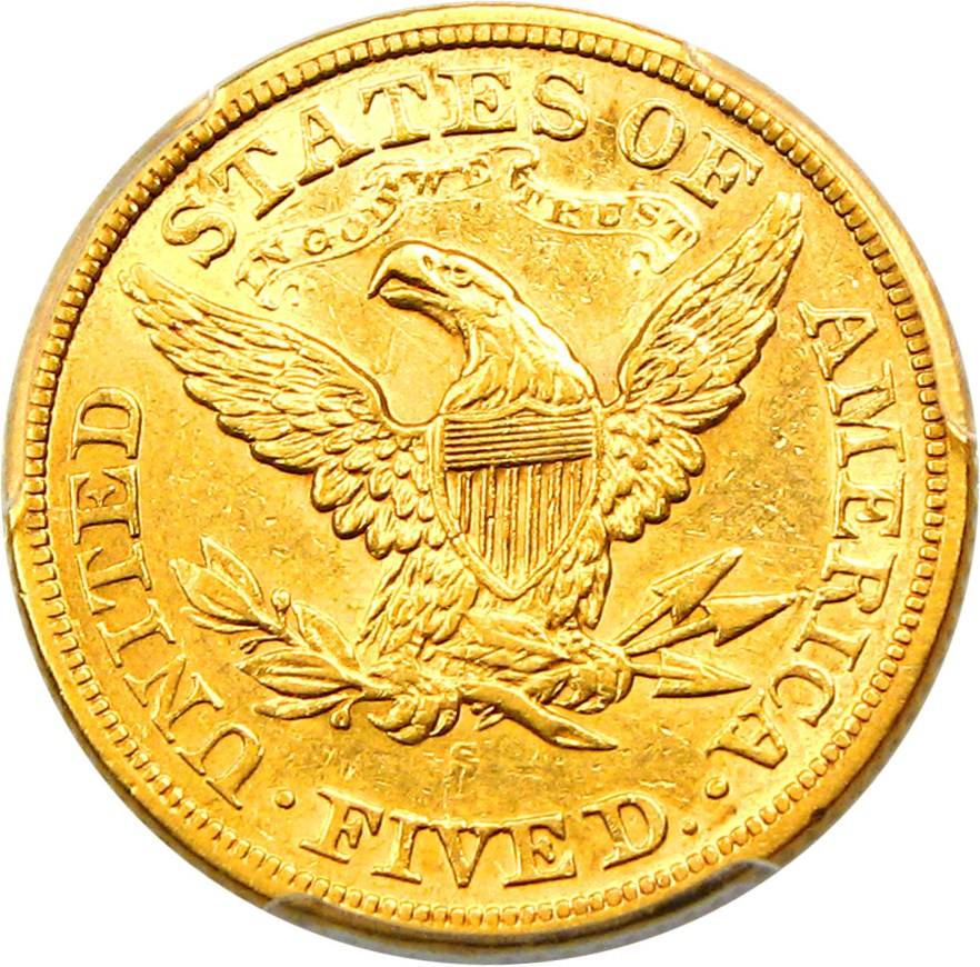 image for: 1874-S $5 PCGS AU55