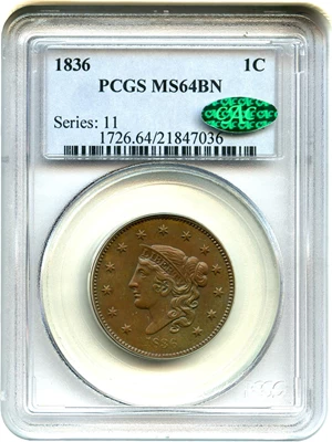 image for: 1836 1c PCGS/CAC MS64 BN