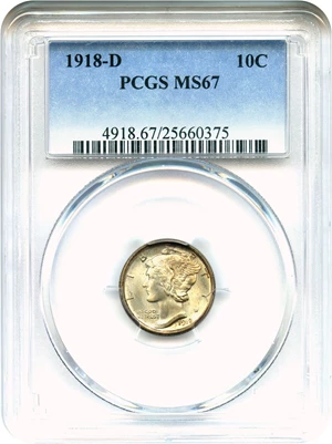 image for: 1918-D 10c PCGS MS67
