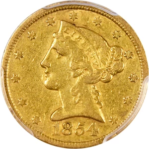 image for: 1854-C $5 PCGS VF35 - DLRC Discount!