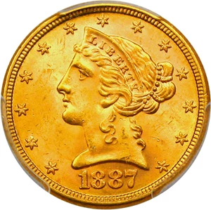 image for: 1887-S $5 PCGS MS64