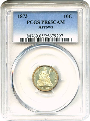 image for: 1873 10c PCGS Proof 65 CAM (Arrows)