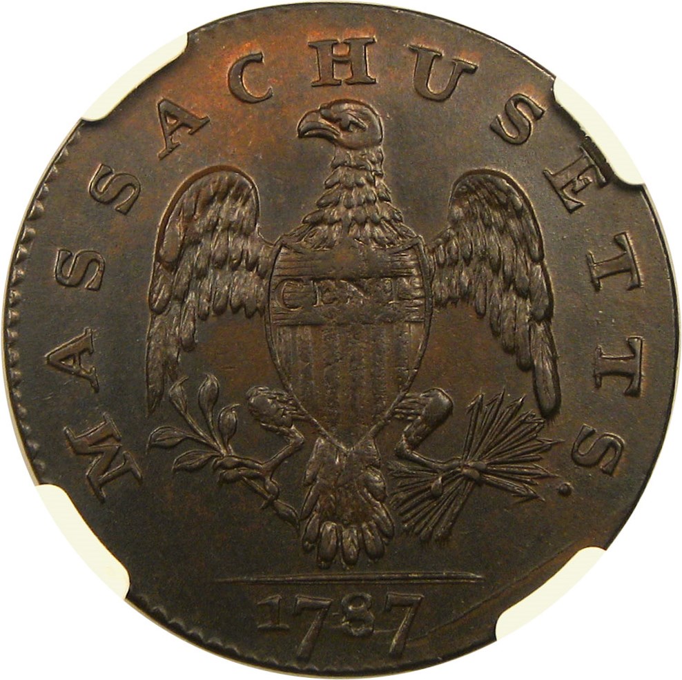 image for: 1787 Massachusetts Cent NGC MS64 BN (Arrows Left Claw,Ryder 4-D)
