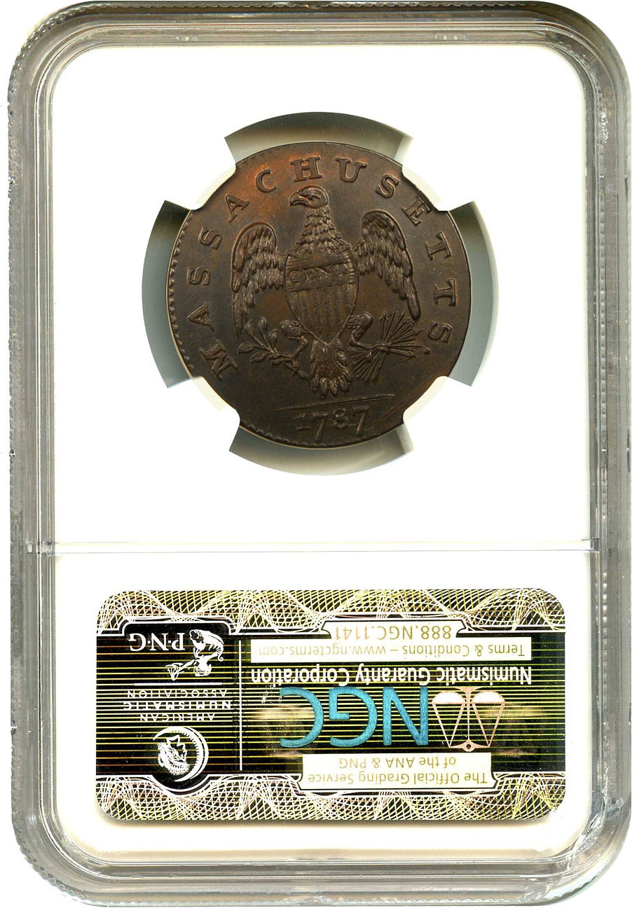 image for: 1787 Massachusetts Cent NGC MS64 BN (Arrows Left Claw,Ryder 4-D)