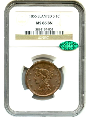 image for: 1856 1c NGC/CAC MS66 BN (Slanted 5)