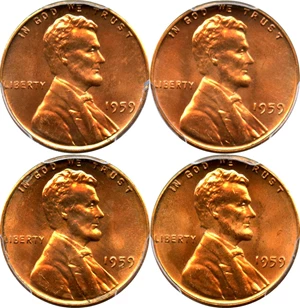 image for: Investor Lot of 1959 1c: All PCGS MS66 RD (4 Coins)