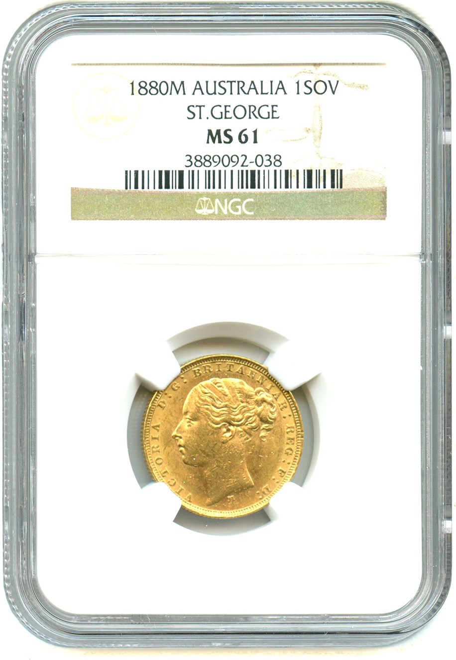image for: Australia: 1880-M St.George Gold Sovereign NGC MS61 (KM-7) .2354oz Gold