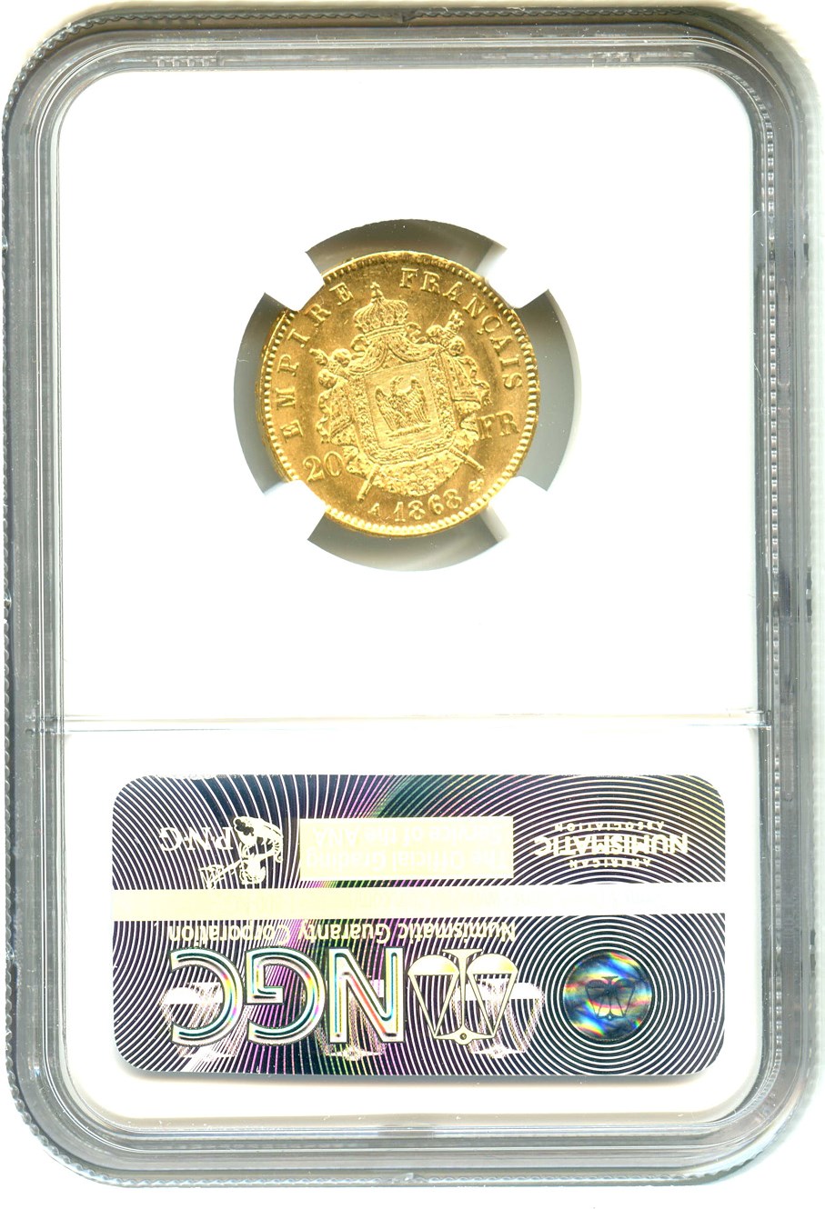 image for: France: 1868-A 20 Gold France NGC MS62 (KM-801.1) .1867oz Gold