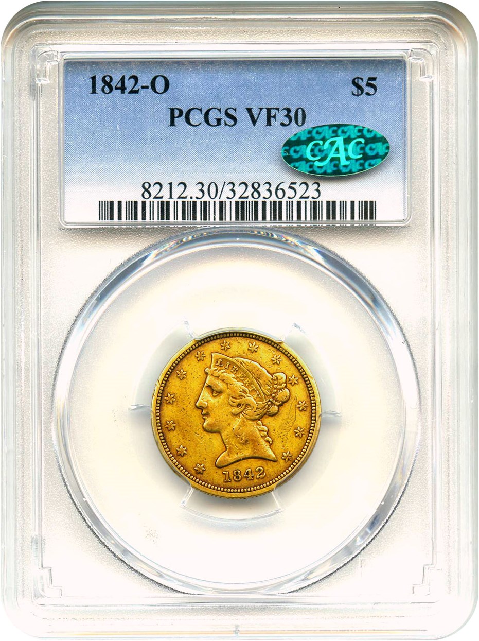 image for: 1842-O $5 PCGS/CAC VF30