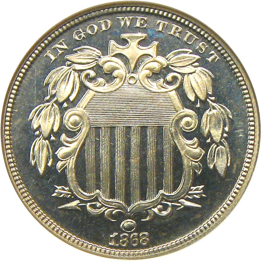 image for: 1868 5c NGC/CAC Proof 65  (Gold CAC)