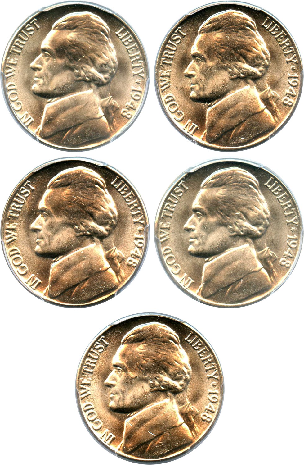 image for: Investor Lot of 1948-D 5c: All PCGS MS64 (5 Coins)