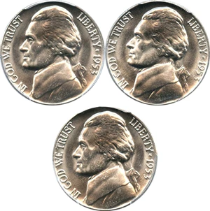 image for: Investor Lot of 1953-D 5c: All PCGS MS66 (3 Coins)
