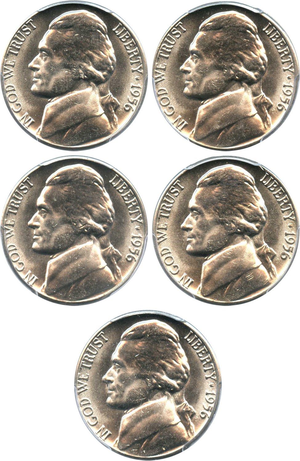 image for: Investor Lot of 1956-D 5c: All PCGS MS65 (5 Coins)