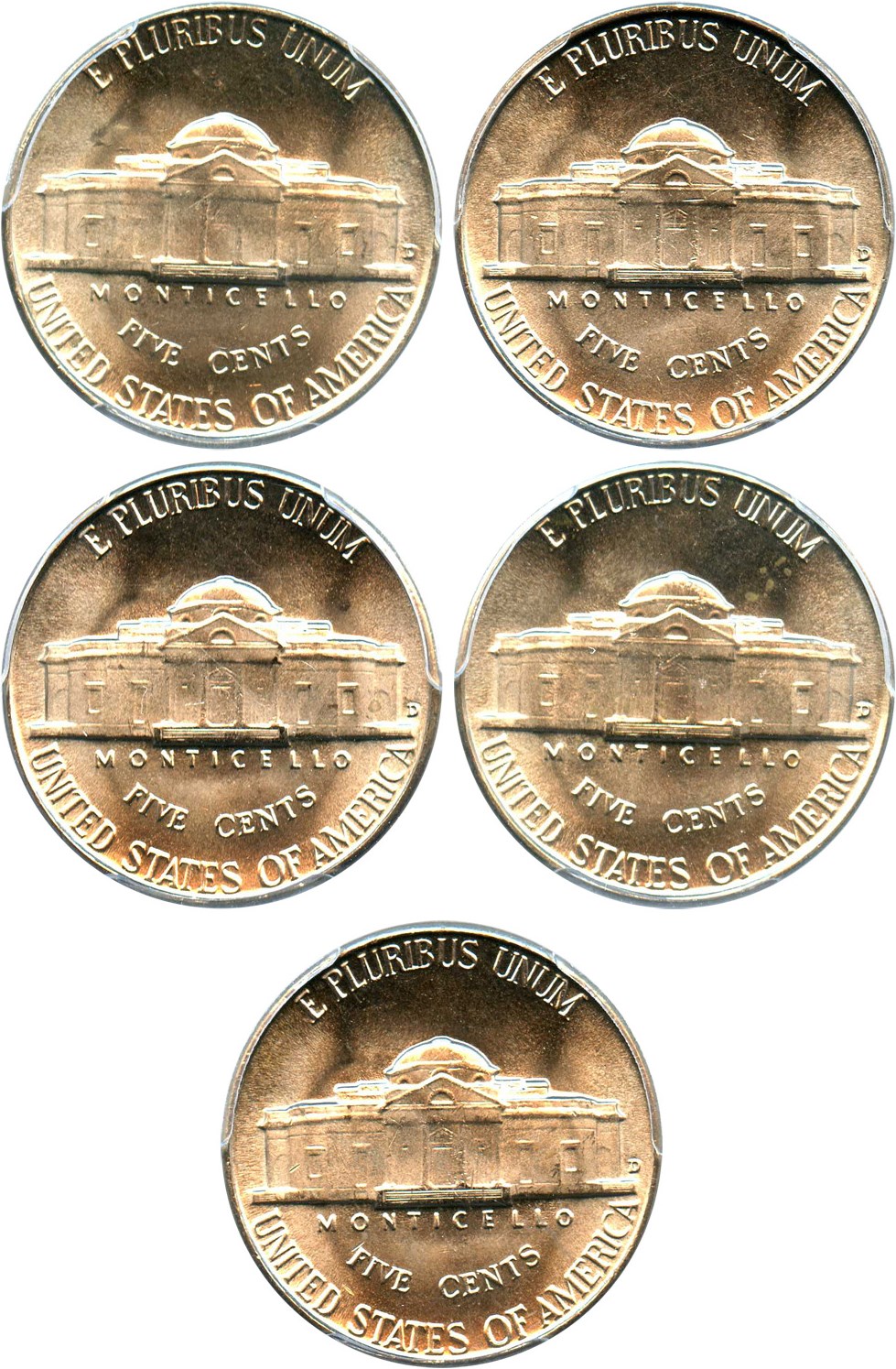 image for: Investor Lot of 1948-D 5c: All PCGS MS65 (5 Coins)