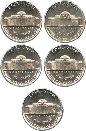 image for: Investor Lot of 1952-D 5c: All PCGS MS65 (5 Coins)