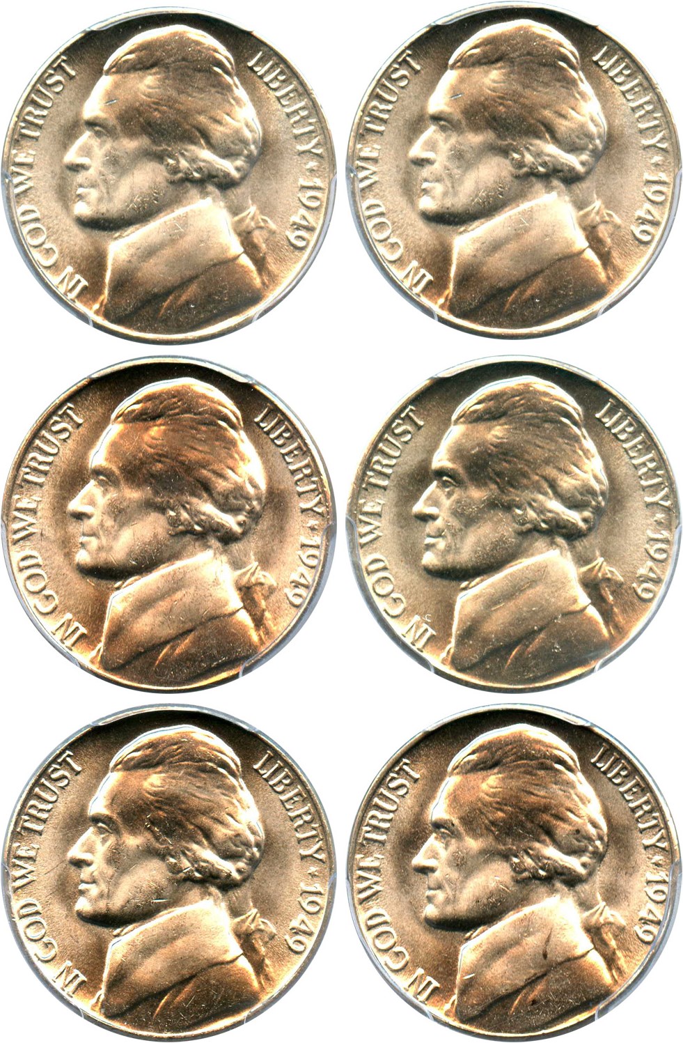 image for: Investor Lot of 1949-D 5c: All PCGS MS65 (6 Coins)