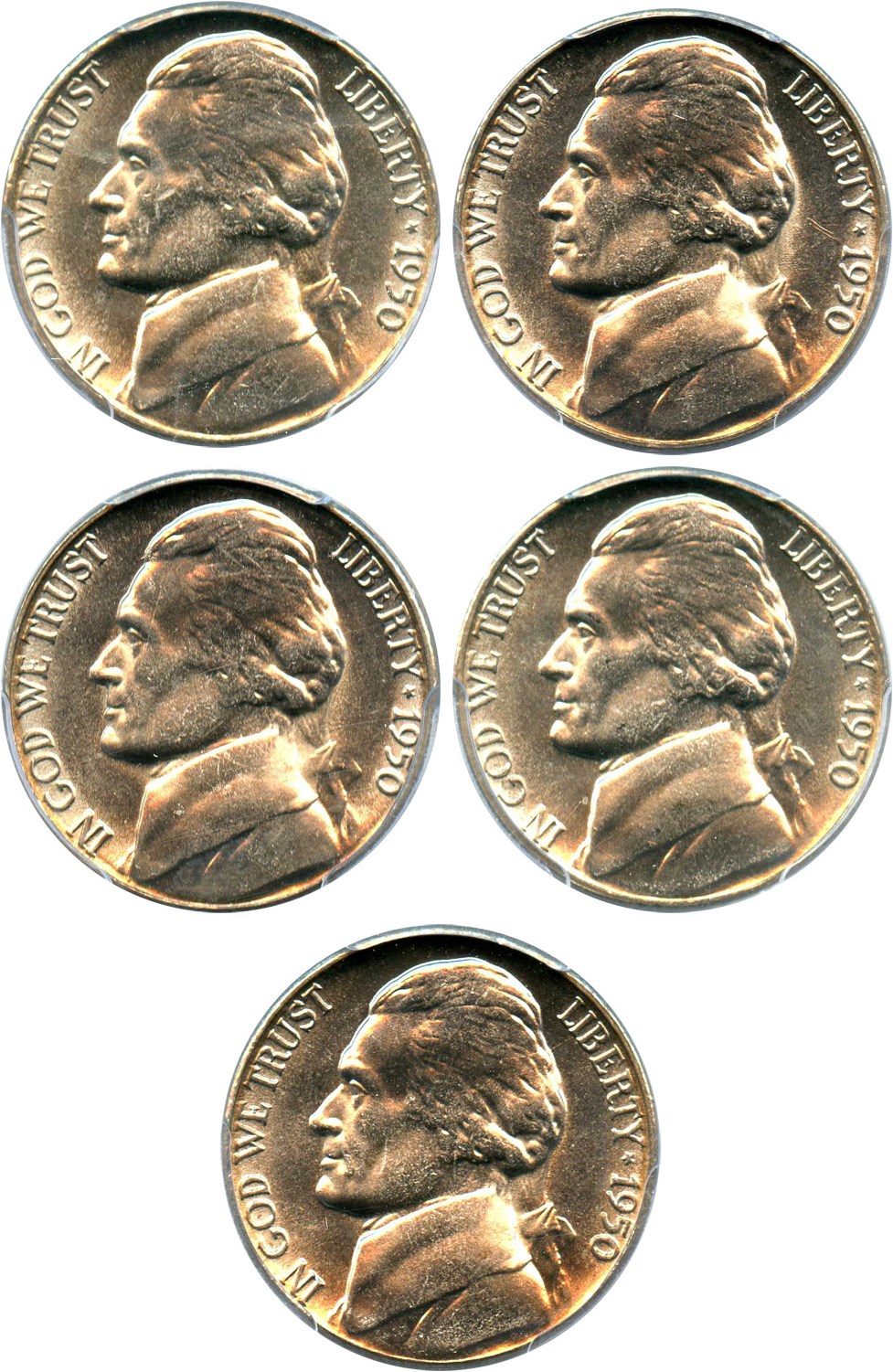 image for: Investor Lot of 1950 5c: All PCGS MS66 (5 Coins)