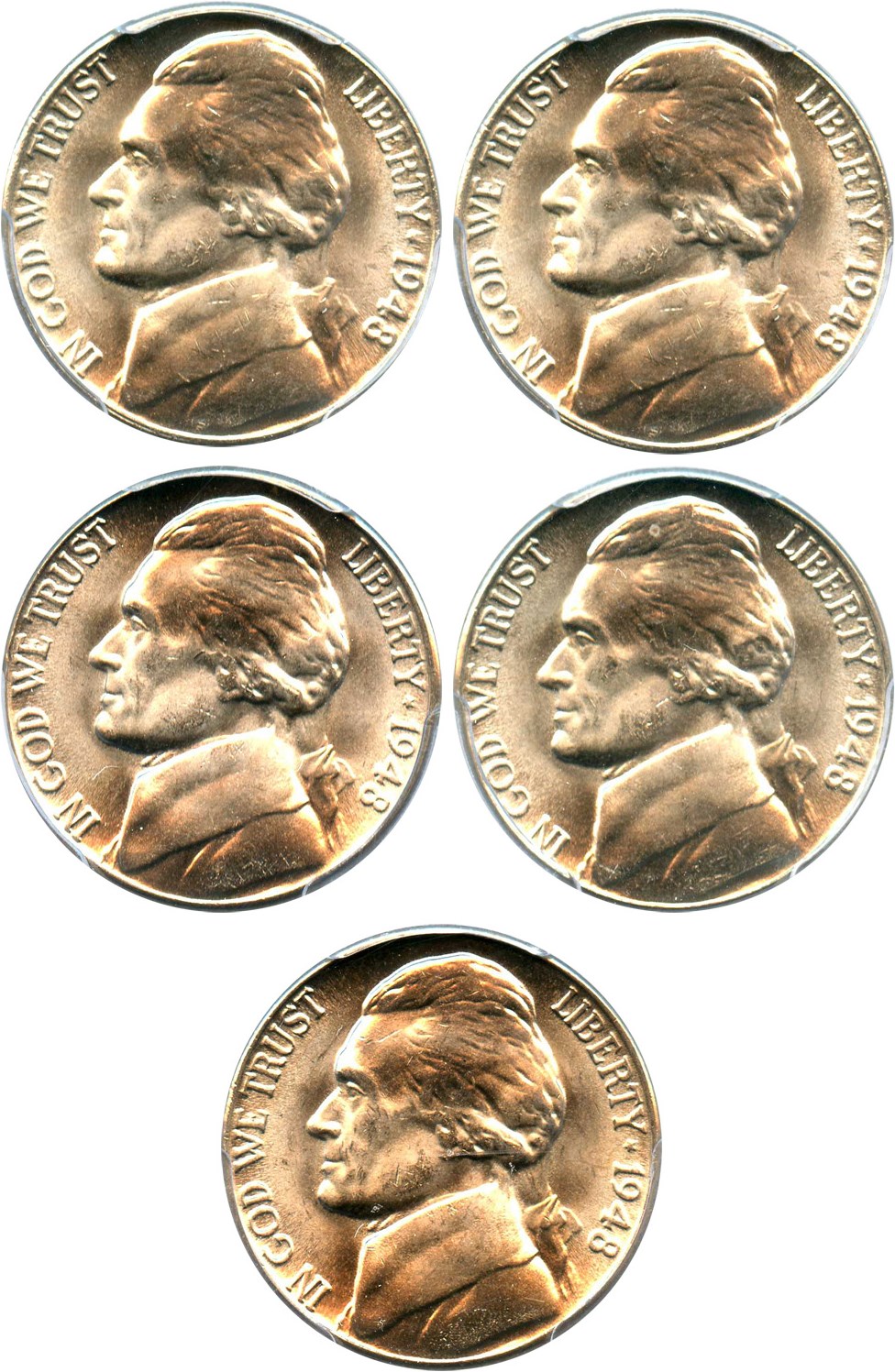 image for: Investor Lot of 1948-D 5c: All PCGS MS65 (5 Coins)