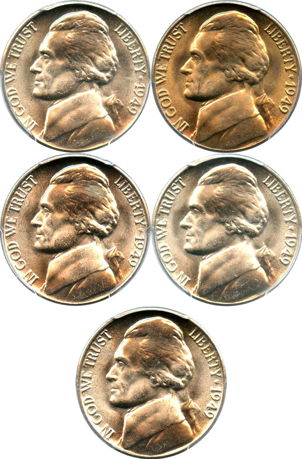 image for: Investor Lot of 1949-D 5c: All PCGS MS66 (5 Coins)