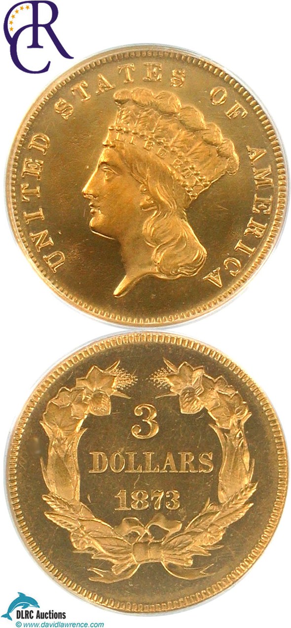 image for: 1873 $3 Open 3 PCGS Proof 63 