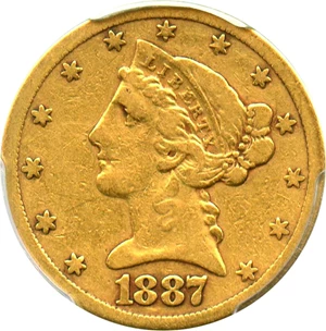image for: 1887-S $5 PCGS VF20