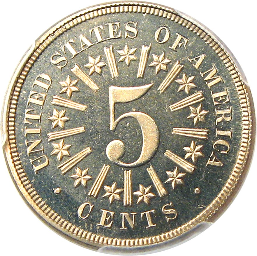 image for: 1866 5c PCGS/CAC Proof 66 CAM (With Rays)