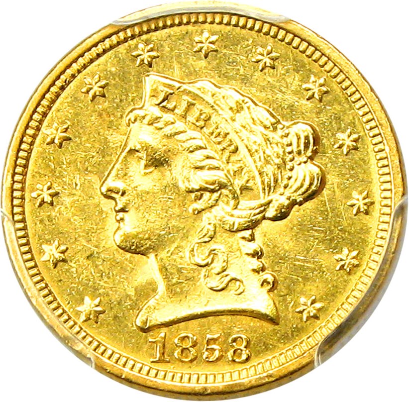 image for: 1858-C $2 1/2 PCGS/CAC MS61