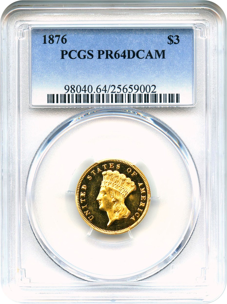 image for: 1876 $3 PCGS Proof 64 DCAM