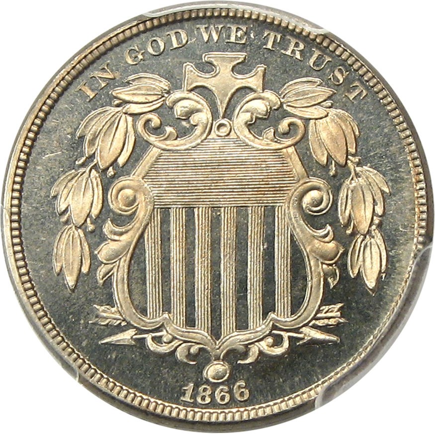 image for: 1866 5c PCGS/CAC Proof 66 CAM (With Rays)