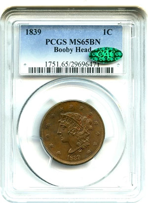 image for: 1839 1c PCGS/CAC MS65 BN (Booby Head)