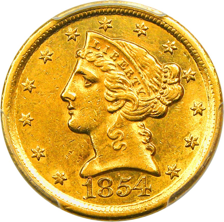 image for: 1854-D $5 PCGS/CAC AU55 (Large D)
