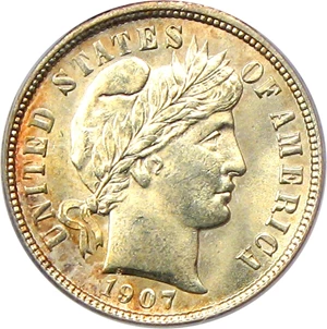 image for: 1907-D 10c PCGS/CAC MS64