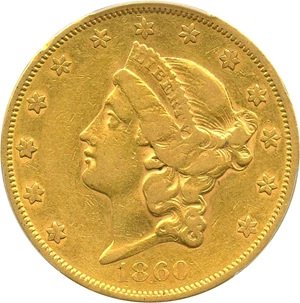 image for: 1860 $20 PCGS XF40