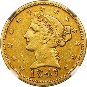 image for: 1847-D $5 NGC XF40