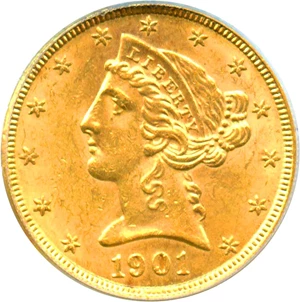 image for: 1901 $5 PCGS MS62