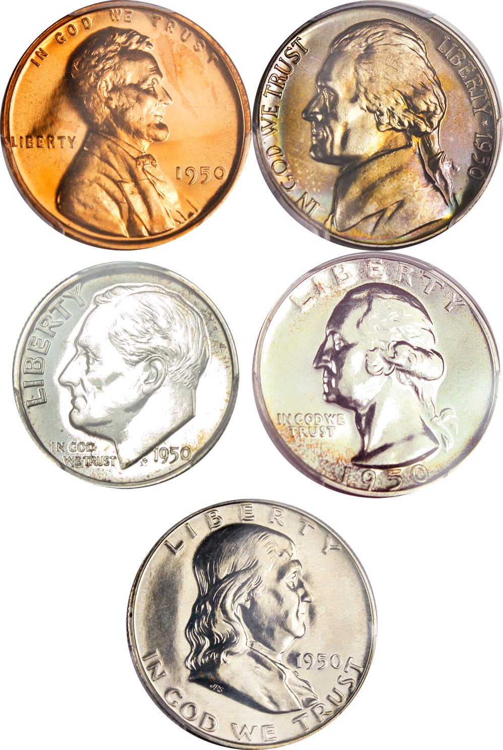 image for: 1950 Proof Set 1c-50c PCGS/CAC PR65-67 (5 Coins) 