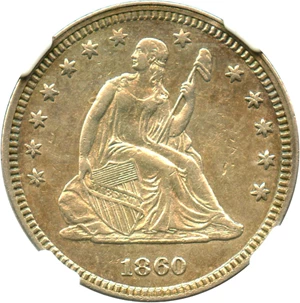 image for: 1860 25c NGC XF45