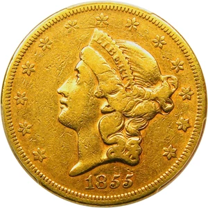 image for: 1855-S $20 PCGS VF30